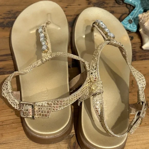 Vionic Gold Snake Print Sandals with Crystal Accents - Picture 2 of 13